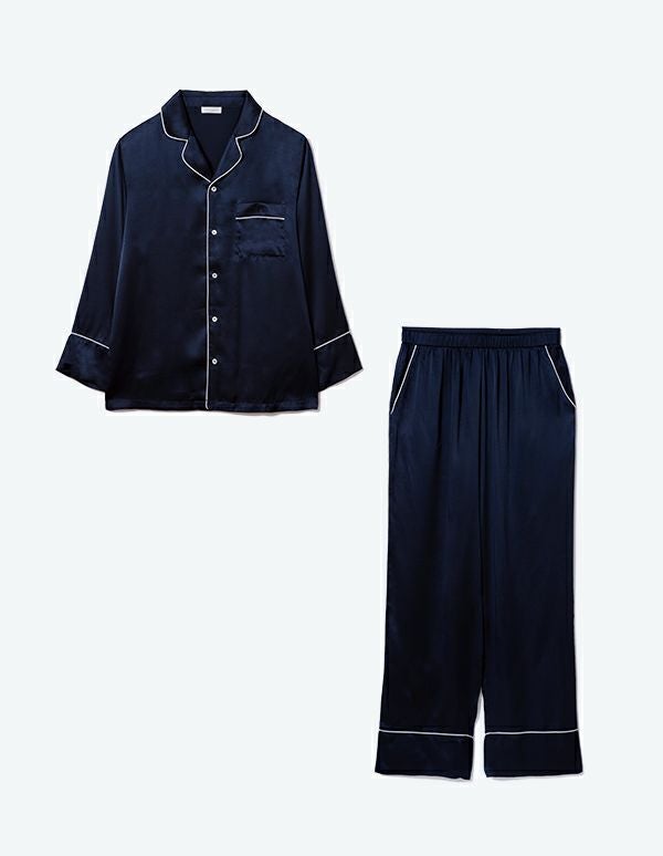 ペア展開あり】メンズシルクパジャマ長袖＆ロングパンツ/セット