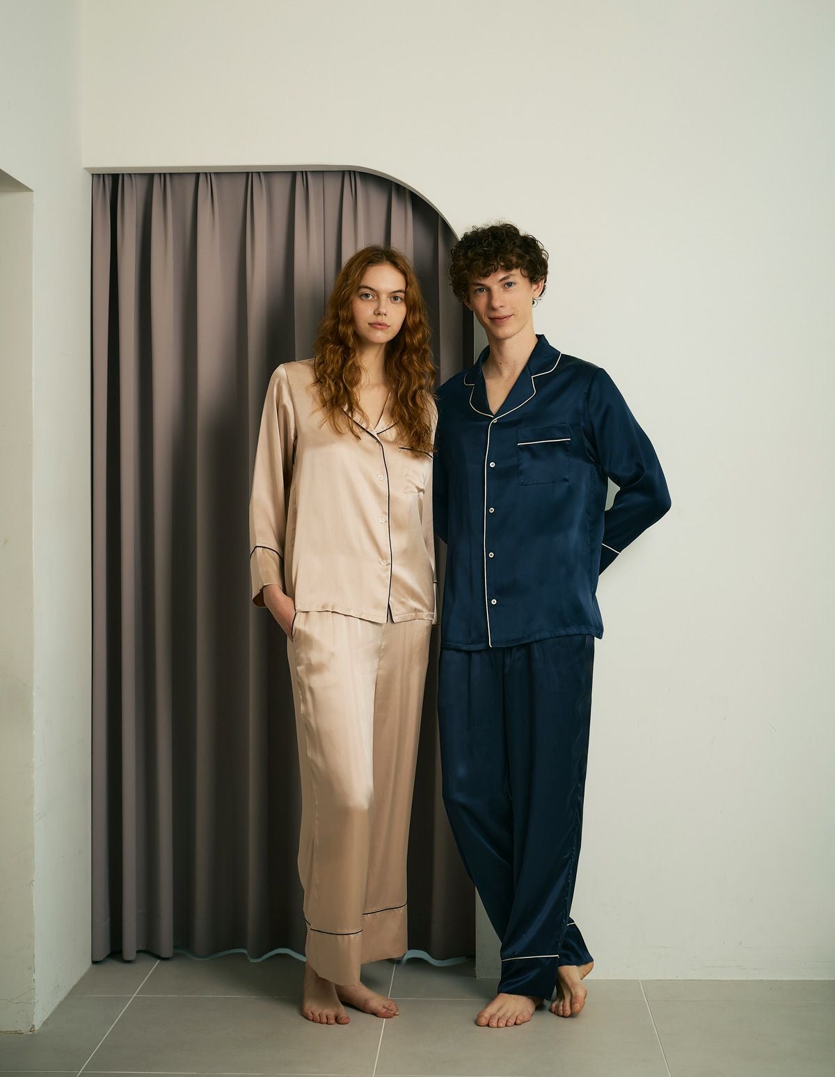 シルクパジャマ長袖＆ロングパンツ/セット【ペアパジャマ/限定BOX付
