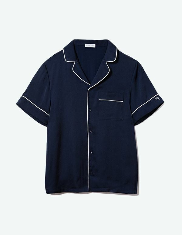 ペア展開あり】メンズヴィンテージサテンパジャマ半袖ロングパンツ